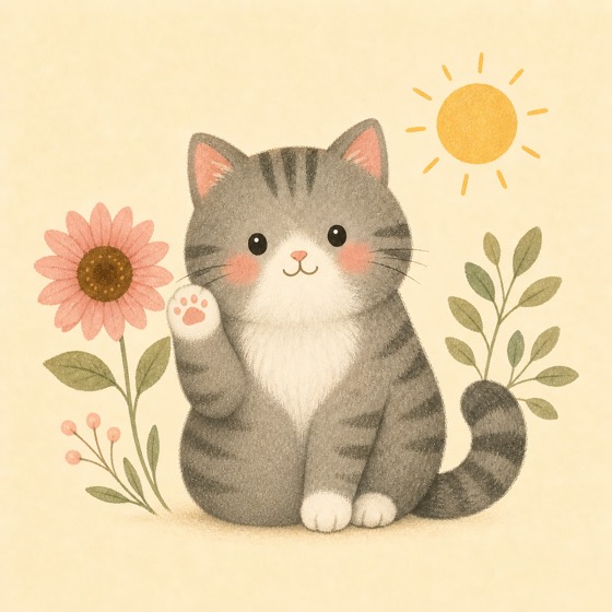 前足をあげたグレーの猫のイラスト